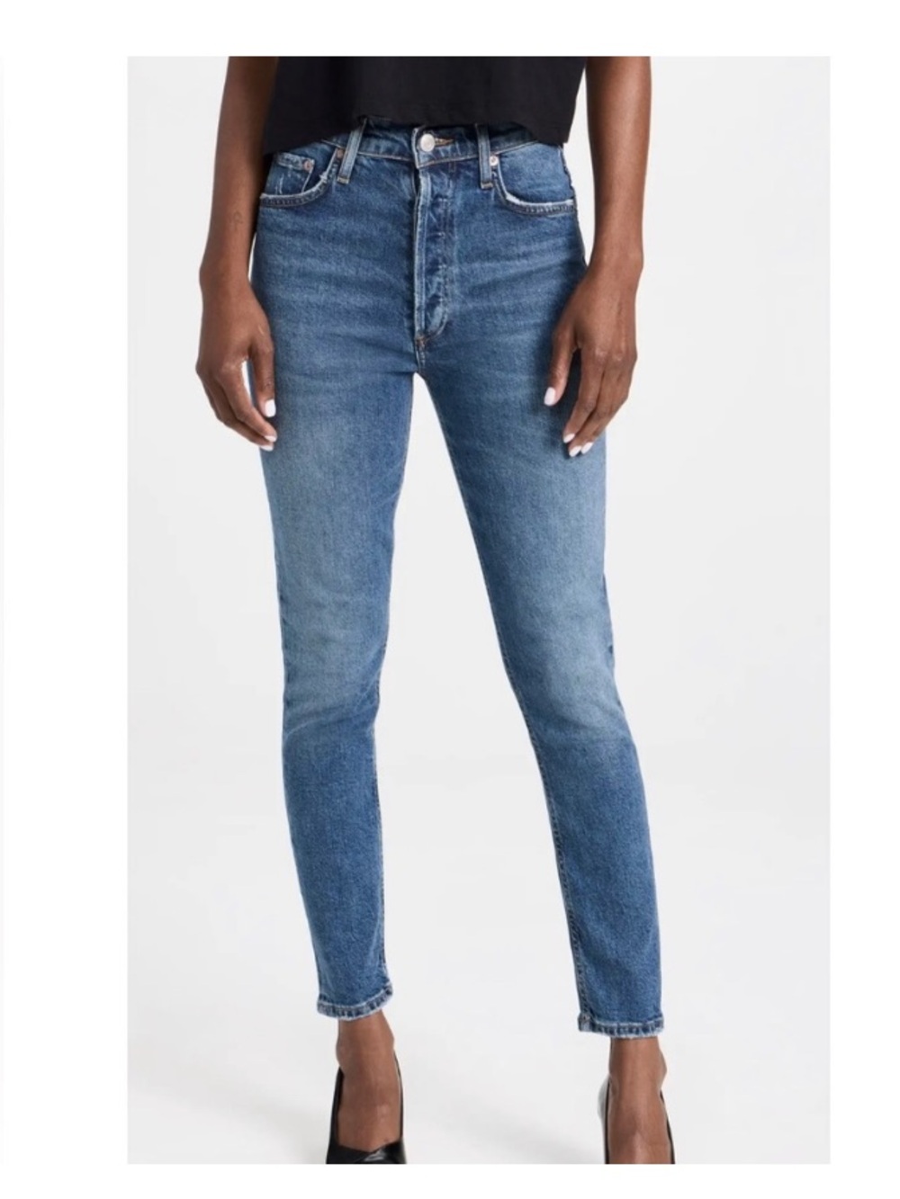 Agolde Nico High Waisted, Slim Leg Denim Blue Jeans. Size 27.
